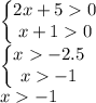 \begin{Bmatrix}2x+5 0\\ x+1 0\end{matrix} \\\begin{Bmatrix}x -2.5\\ x -1\end{matrix} \\x -1