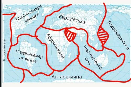 Позначте і підпишіть на контурній карті півкуль такі літосферні плити: – євразійська; – африканськ