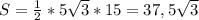 S=\frac{1}{2} *5\sqrt{3} *15=37,5\sqrt{3}