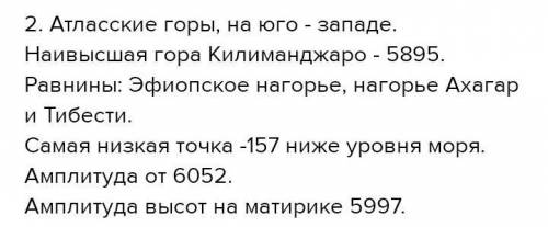 Африка план формы рельефаа) положение на материкеб)протяжённость в)высшие и низшие точки, амплитуда