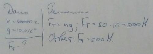 1)определите силу тяжести,действующую на человека массой m=5г.ускорение свободного падения брать рав
