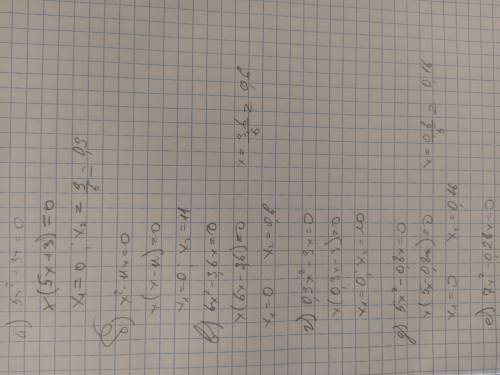 662. найдите корни уравнения: а) 5х2 + 3x = 0; в) 6х2 – 3,6x = 0; б) х2 - 11x = 0; г) 0,3х2 – 3x = 0