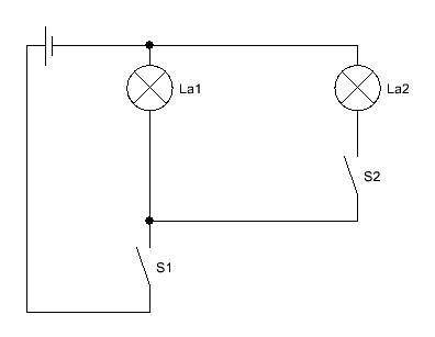 Нарисуйте схему две лампочки два ключа одна лампа загорается от включения одного ключа вторая загора