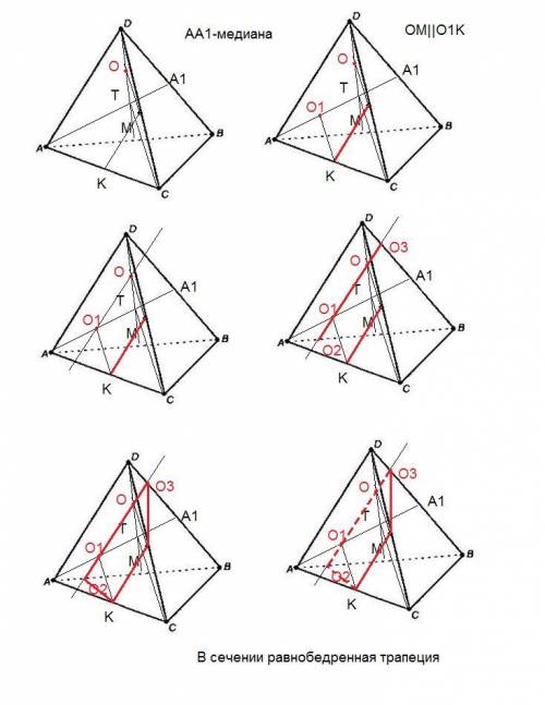 Постройте сечение тетраэдра плоскостью, проходящей через середину м ребра dc, середину к ребра ас па