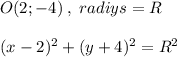 O(2;-4)\; ,\; radiys=R\\\\(x-2)^2+(y+4)^2=R^2