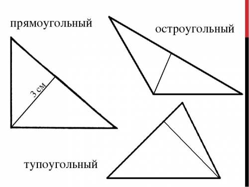 Нарисуй остроугольный,тупоугольный и прямоугольный треугольник.раздели на два тупоугольных.как разде