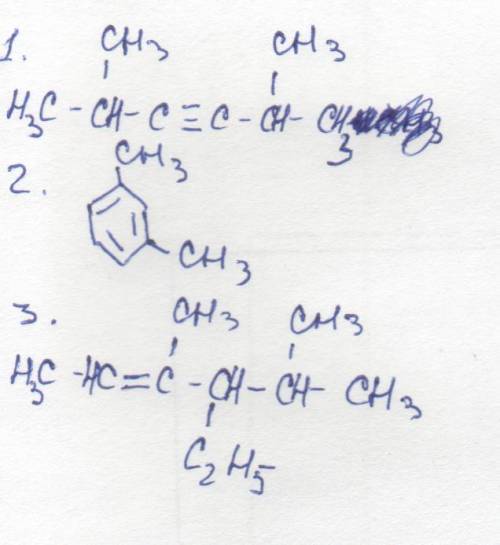 Напишите структурные формулы веществ: 1) 2,5-диметилгексин-32) 1,3-диметилбензол3) 3,5-диметил-4-эти