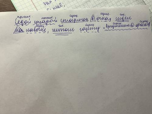 Синтаксический разбор предложения 8 класс: седой старый старичок в очках сидел на лавочке, читал га
