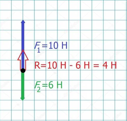 5. тело тянут на север с силой 10 h, и на юг с силой 6 н.а) определите значение и направление равнод