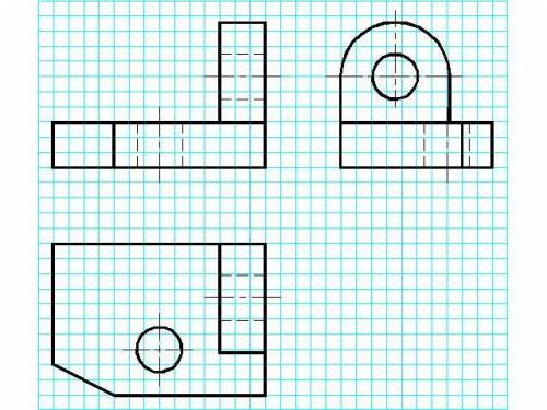 Начертить на бумаге в клетку(чтобы клетки хорошо было видно) главный вид, вид сбоку и сверху, учитыв