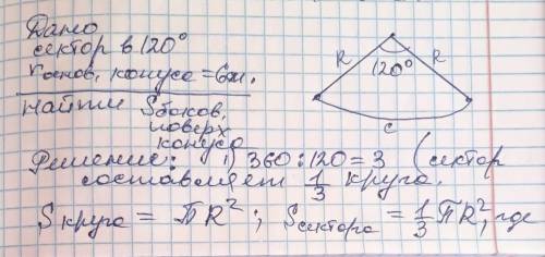 Разверткой боковой поверхности конуса является сектор с углом 120 градусов. радиус основания конуса