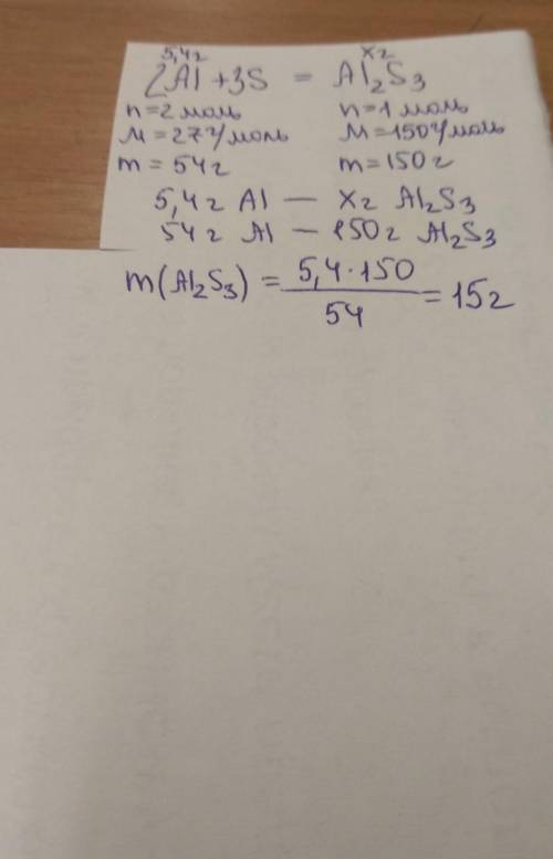 5,4 г алюминия нагрели с порошком серы.какая масса сложного вещества оброзовалась