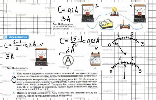 Рассмотрите амперметра, данные на рисунке 61,62. определите цену. деления шкалы каждого амперметра.