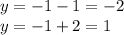 y = - 1 - 1 = - 2 \\ y = - 1 + 2 = 1