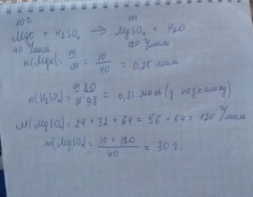 Сколько грамм соли можно получить при добавление 10 грамм оксида магния к раствору содержащиму 80 се