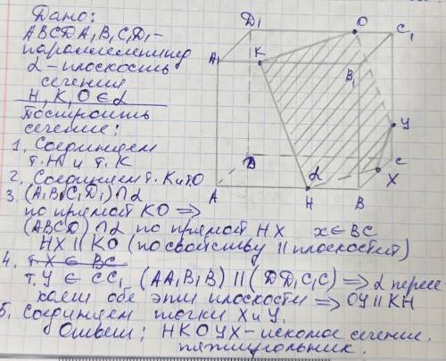 Построить сечение, используя точки hko