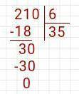 Постепенно заполни каждый шаг деления (знак «−» в окошки не вводи! ): 210: 6= . 0