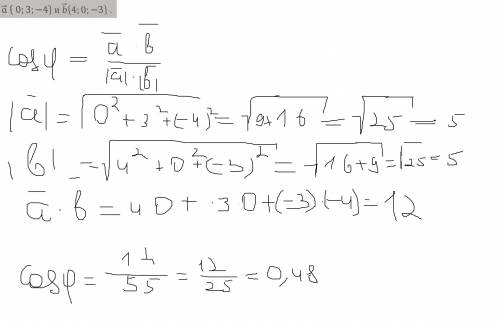 Вычислите косинус угла между векторами a и b, если. (на фото)​