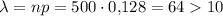 \lambda =np=500\cdot 0{,}128=6410