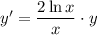 y'=\dfrac{2\ln x}{x}\cdot y