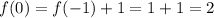 f(0)=f(-1)+1=1+1=2