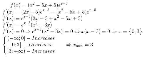 Найти точку минимума y=(x^2-5x+5)e^x-5