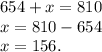 654+x=810\\x=810-654\\x=156.