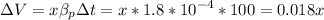 \displaystyle \Delta V=x \beta_p\Delta t=x*1.8*10^{-4}*100=0.018x