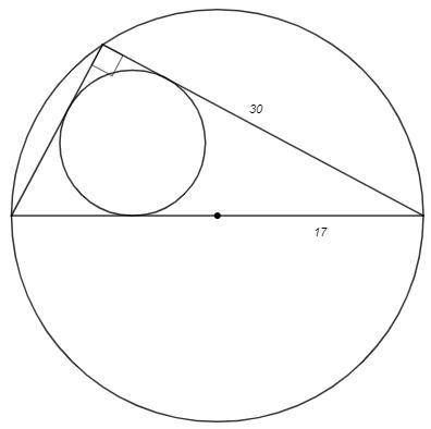 40 с рисунком одна из сторон вписанного в круг треугольника равна диаметру круга. площадь круга 289п