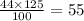 \frac{44 \times 125}{100} = 55