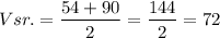 \displaystyle\\Vsr.=\frac{54+90}{2}=\frac{144}{2} =72