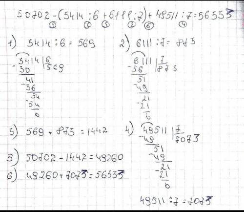 50702-(3414: 6+6111: 7)+49511: 7=решить по действиям.​