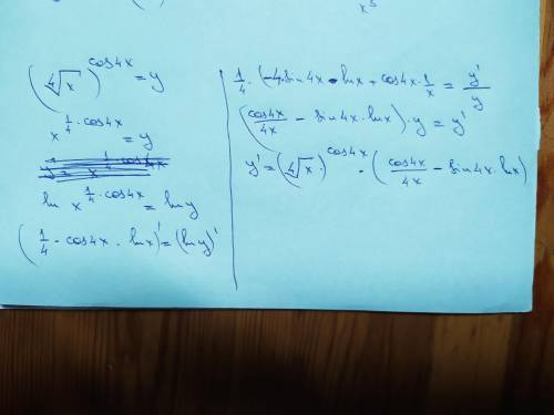 20б максимально =(⁴√x)^cos4x найти производную