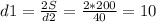 d1=\frac{2S}{d2}=\frac{2*200}{40}=10