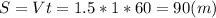 S=Vt=1.5*1*60=90(m)