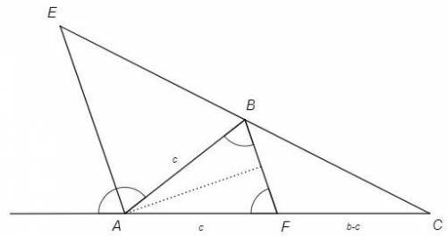 Втреугольнике. авс угол а равен а, стороны ав и ас равны с и в соответственно (б> с) найдите отре