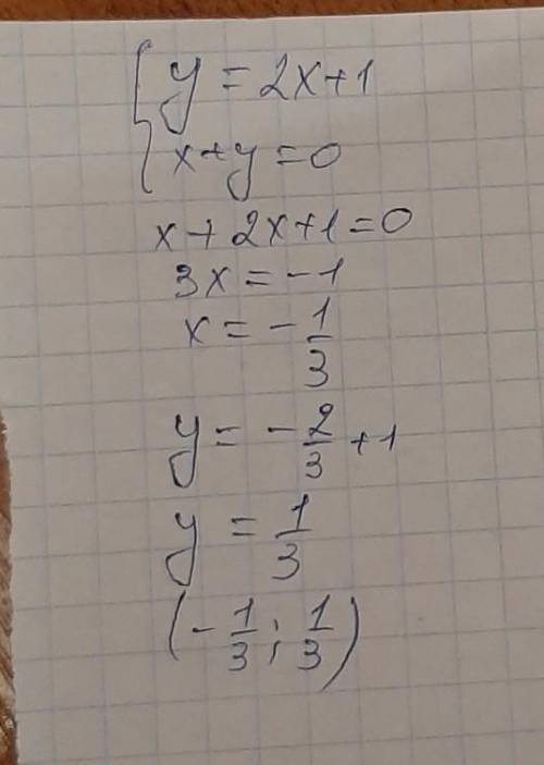 Розв‘язати систему рівнянь підстановки y=2x+1 x+y=0