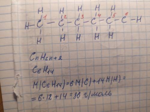 Обчисліть і позначне відносну молекулярну масу алкану, у складі якого є 6 атомів карбону​