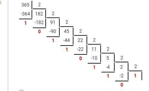 20 . переведите число 365 в двоичную систему счисления.