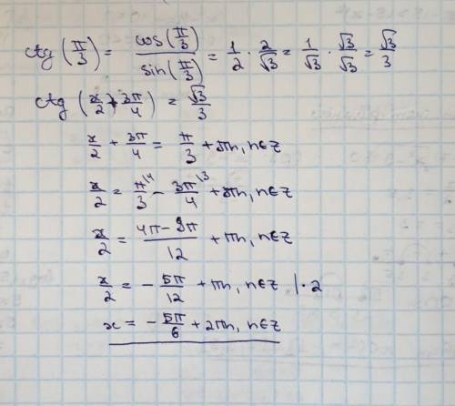 ctg(\frac{1}{2}x+\frac{3\pi }{4})=\frac{\sqrt{3} }{3}