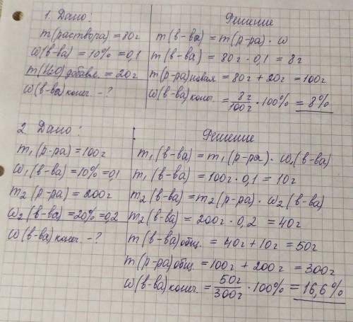 Рассчитайте массовую долю в полученном растворе если к 80 г 10% раствора добавили 20 г воды. определ