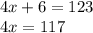 4x+6=123\\4x=117