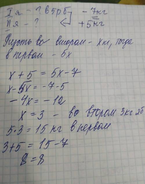 Впервом ящике было в 5 раз больше яблок ,чем во втором .когда из первого ящика взяли 7 кг яблок , а