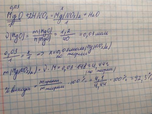 Взаимодействие оксида магния массой 1, 2г с раствором аз кислоты получили соль массой 4.1 г определи