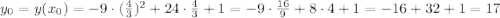 y_0=y(x_0)=-9\cdot(\frac{4}{3})^2+24\cdot\frac{4}{3}+1=-9\cdot\frac{16}{9} +8\cdot4+1=-16+32+1=17