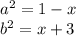 a^2=1-x\\b^2=x+3