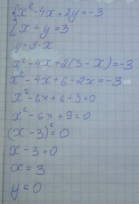 Решить систему уравнения x^2-4x+2y=-3; x+y=3