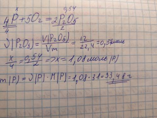 Вычислите массу сгоревшего фосфора, если при этом получения 12 л оксида фосфора (v) (при н.у.) решит