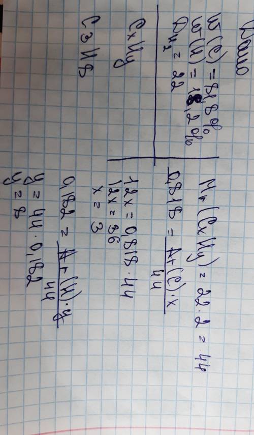 Выведите формулу вещества, содержащего 81,8% углерода и 18,2% водорода, если относительная плотность