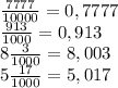 \frac{7777}{10000}=0,7777\\\frac{913}{1000}=0,913\\8\frac{3}{1000}=8,003\\5\frac{17}{1000}=5,017